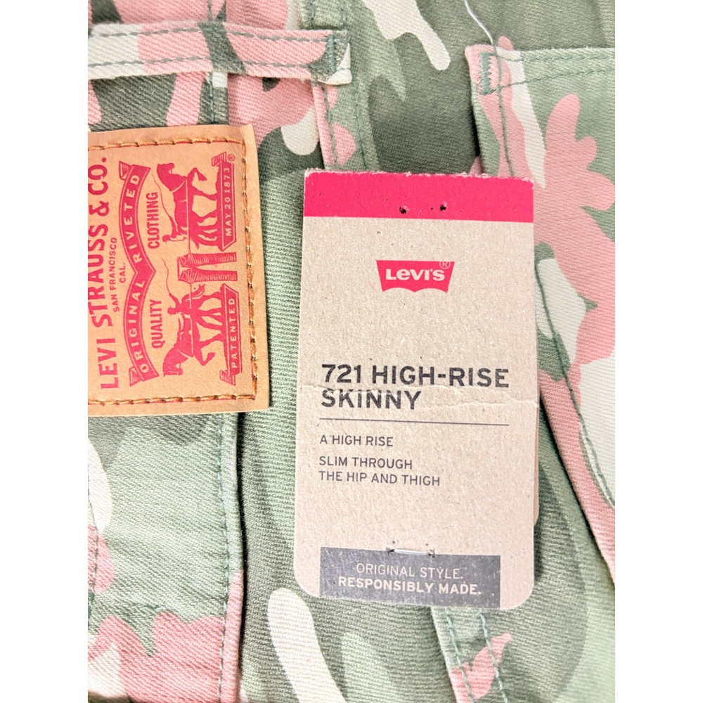 Levis 721 High Rise Skinny Jeans Womens 28 Pink Green Camo Camouflage Denim - Picture 3 of 15